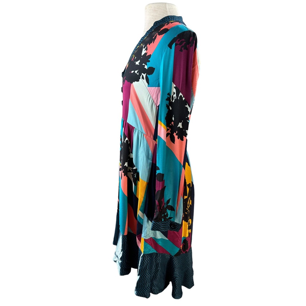 Anthropologie x Maeve Gillian Abstract Shirtdress Blue Black Shirt Dress LS XS - Picture 6 of 15